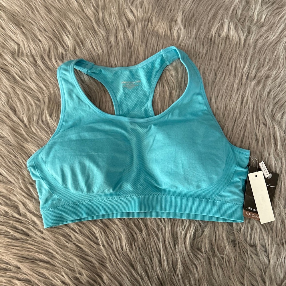Activ8 Wireless Racerback Sports Bra Womens Size XL Blue Wirefree Stretchy